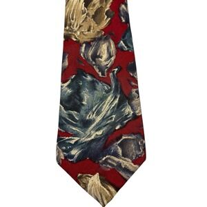 Vintage 100% Silk Abstract Floral Tie Red Blue Gold Made in USA 3.75" x 58